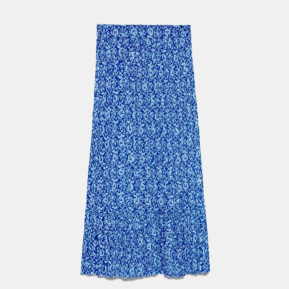 Brand New Zara Floral Print long skirt in size S. Navy Blue. - Picture 2 of 9